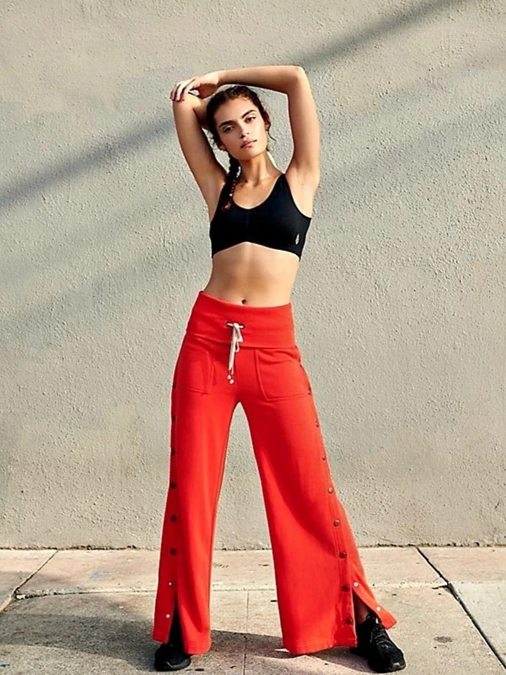 HARD TO FIND ARCHIVE PIECE! FP Movement Viola Wide Leg Snap Pants in Red.